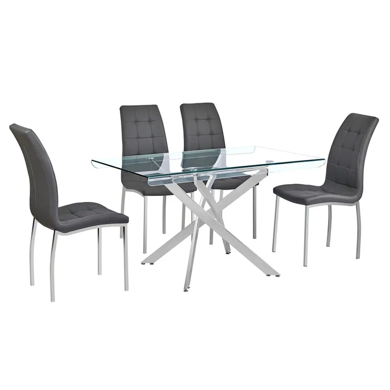 New metal cross legs imported dining table and chairs set for 8