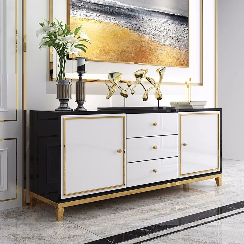Modern Dining Room Furniture Wooden Cabinet Stainless Steel Console Table With Drawer Storage Sideboard Buffet