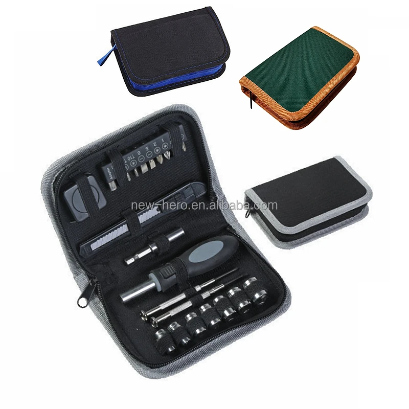 14 Piece Gift Promotional Steel Hard Surface Canvas Handy Bag Precision Screwdriver Bit Socket Tool Set Basic Repair Tool Kit