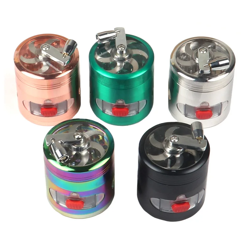 Fashion Style 63MM metal smoke mill Hand shake with drawer gradient color grinder Smoke pipe four pieces herb grinder
