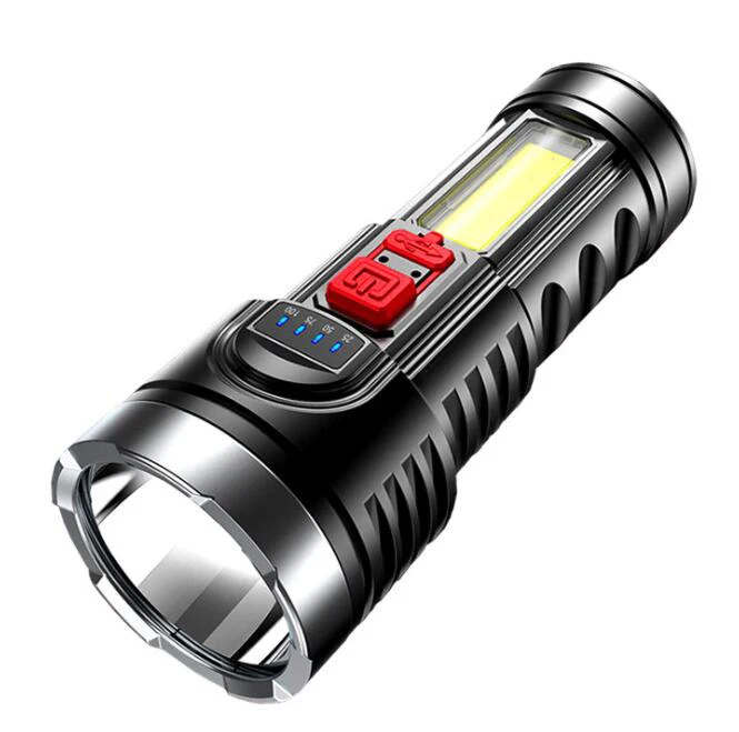 Super Bright Rechargeable flashlight with 2W side cob light USB rechargeable portable Spotlight
