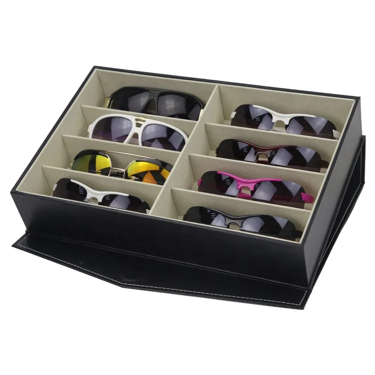 Black Leather 8 Girds Sunglasses Case Glasses Display Organizer In Stock