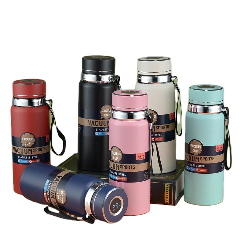 Large Capacity Double Wall Smart Thermos Flask Led Digital Temperature Display Stainless Steel Vacuum Water Bottle With Rope