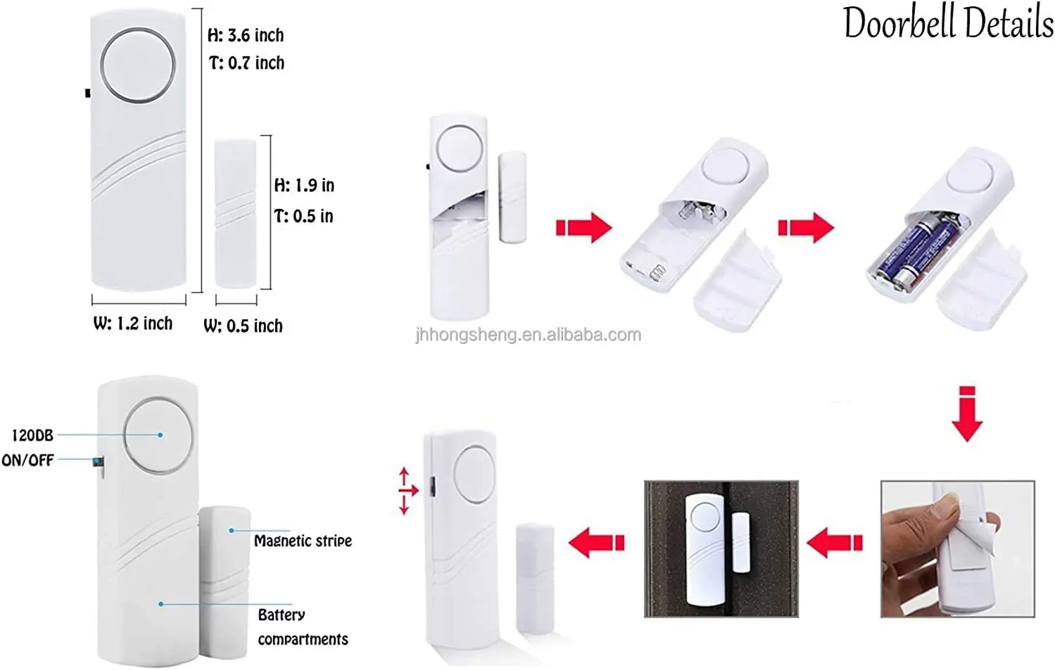 Door Window Alarm Wireless Door Window Contact Sensor Alarm with 120dB Sound   Door Alarms for Your Home Security