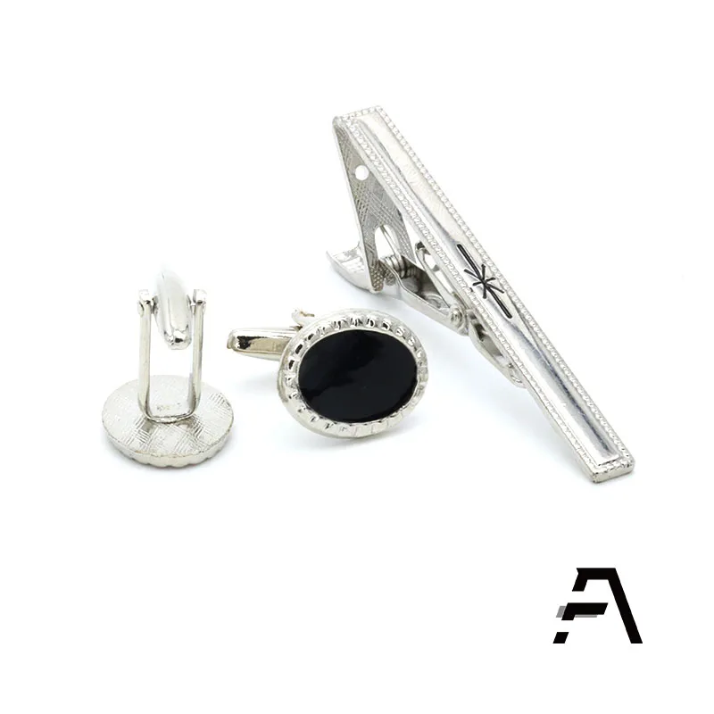 Promotion cheap  metal cuff links and tie clip sets
