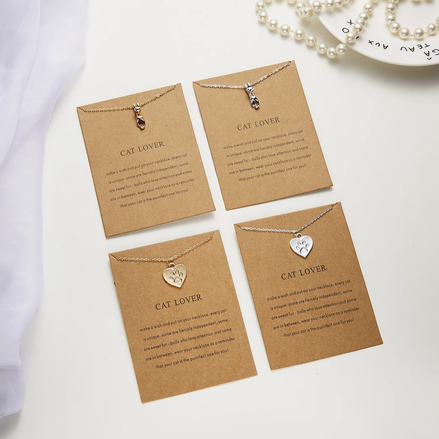 Simple Creative Card Neckace Make A Wish Cat Lover Charm Gold Plated Choker Necklaces