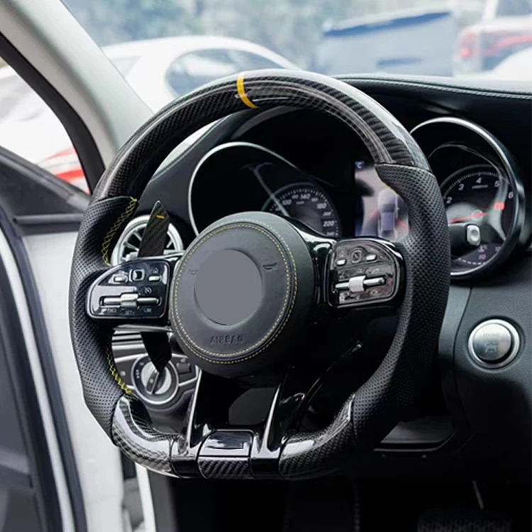 Custom auto accessories For Mercedes-Benz AMG GL W166 G500 leather real carbon fiber steering wheel