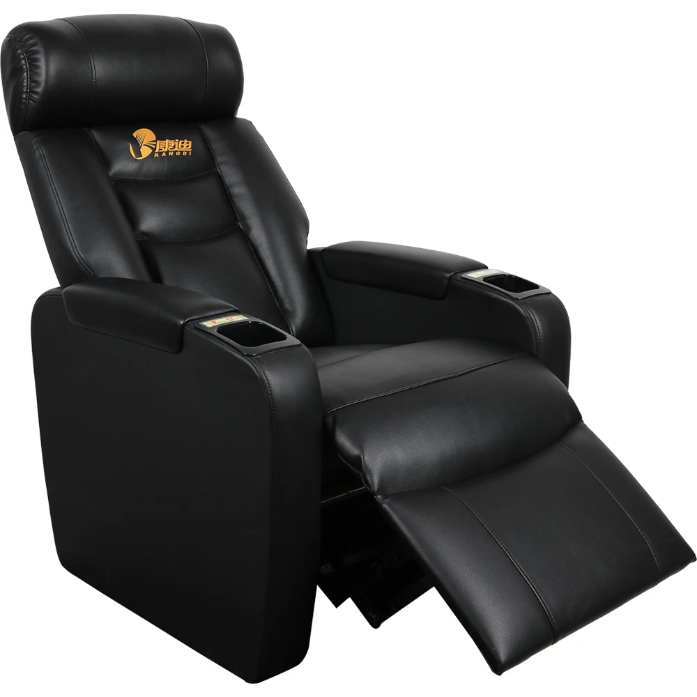 High quality VIP custom logo cinema theatre leather sofa seating with electric recliner and cup holder