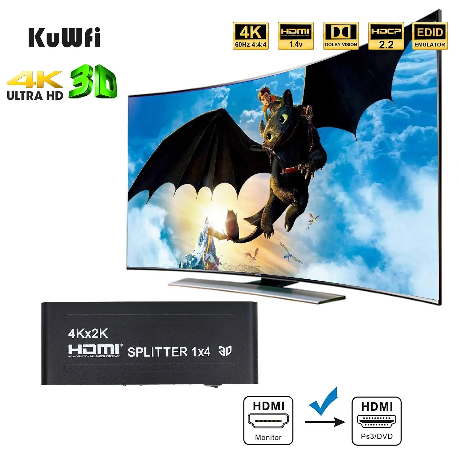 Hd 3D 1080P совместимый Hdmi сплиттер 1 в 4 выход 4K переключатель с металлической коробкой и позолоченными разъемами
