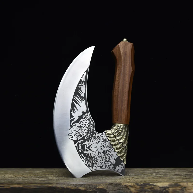 Chinese Longquan Forged Meat Cutting Knife Leopard Pattern Alien Vegetable And Chef cleaver Knife With Wood Handle