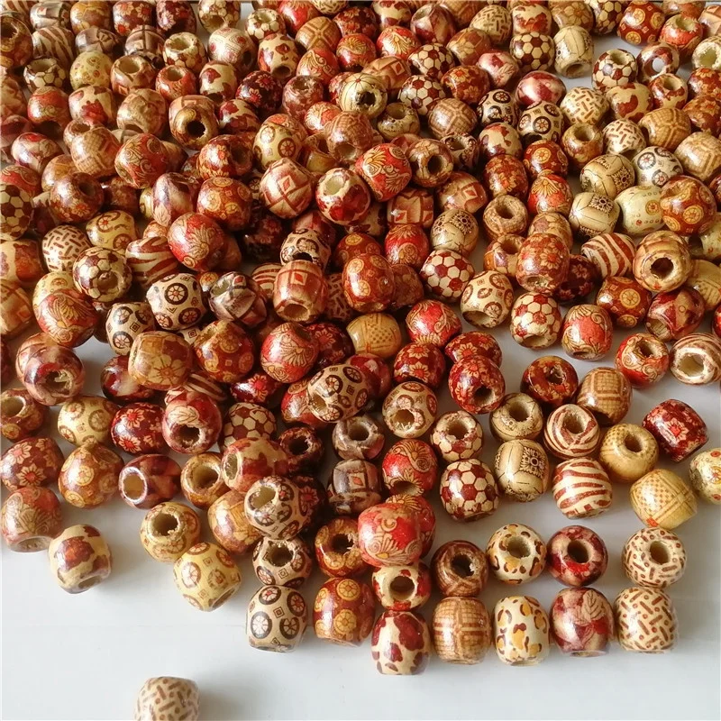 Assorted Painted Drum Round Wood Beads Large Hole Beads Barrel Wooden Beads Loose Spacer for Jewelry Bracelet Making