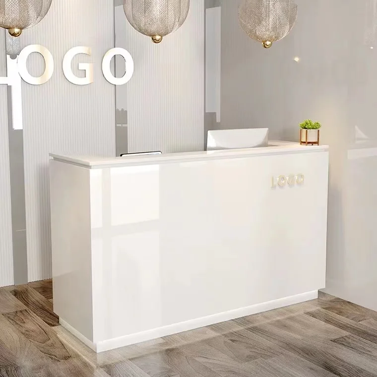Good model Modern salon office solid wooden white front counter service reception desk