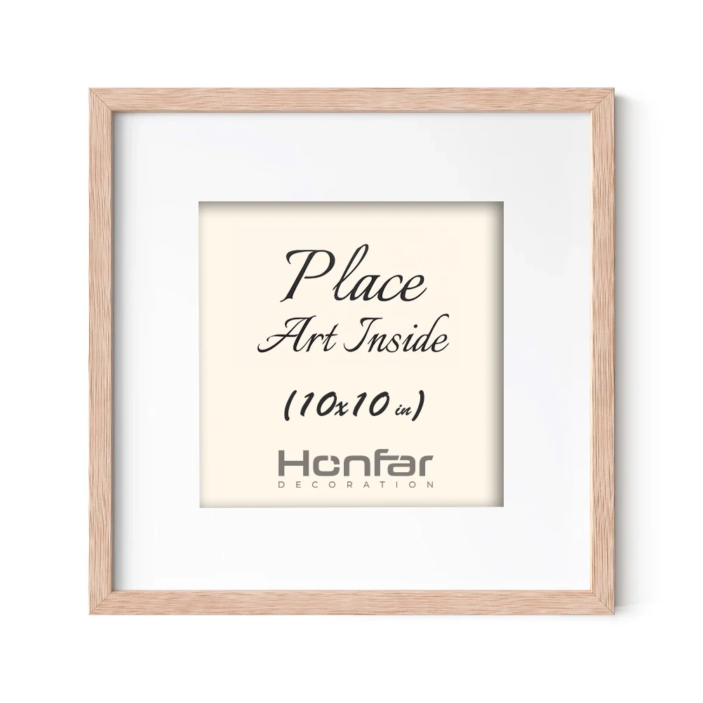 Contemporary touch Plain Solid wood OAK 10 x 10  Square Beige Picture Frame with Mat Square Photo Frame