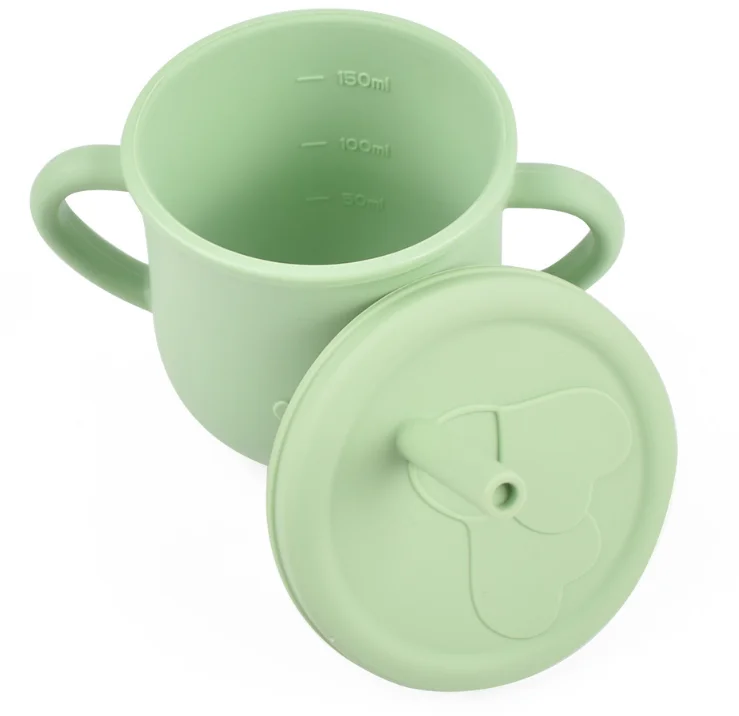 Eco-friendly reusable colorful mini silicone cups with straw and lid, silicon cup baby with straw