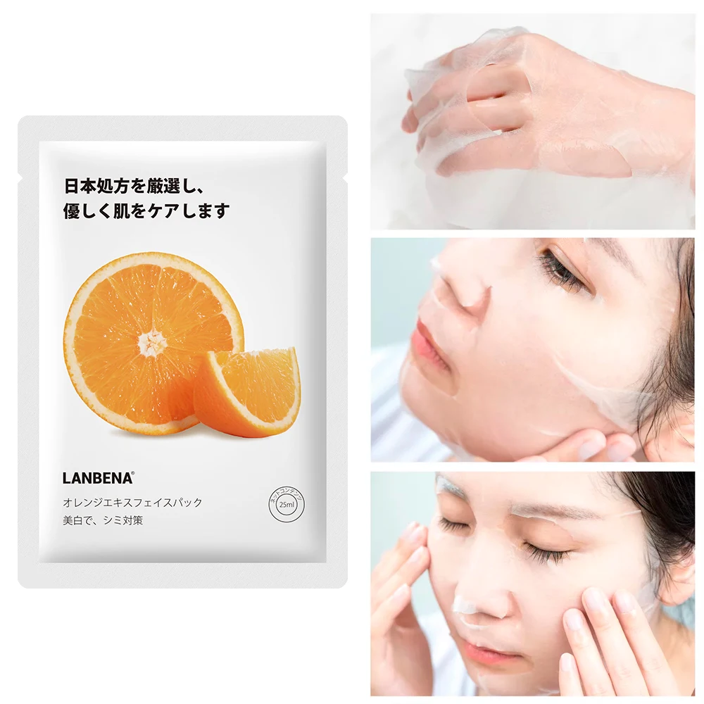 LANBENA Private Label Sweet Orange Whitening Dark Spot Remover Facial Mask VC Face Sheet Mask