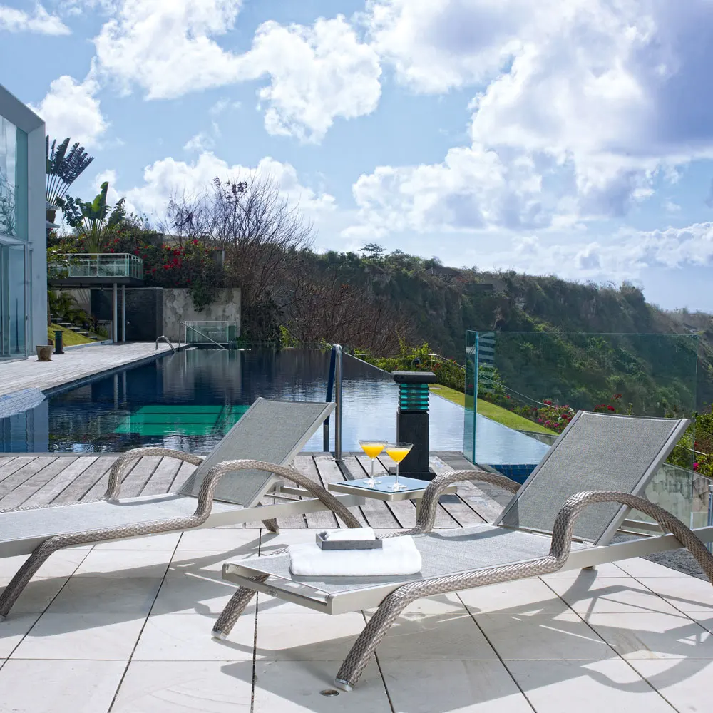 Outdoor chaise armrest sunlounger with wicker rattan sunbed outdoor furniture,stackable resort swimming pool lounge chair