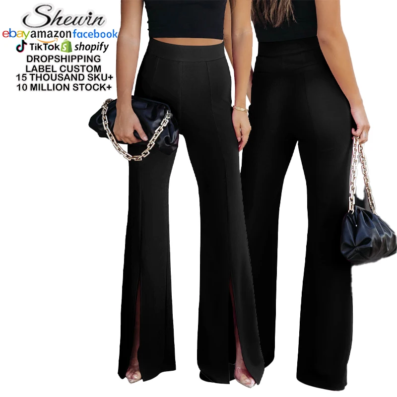 Wholesale Fashion Printed Flare Pants High Waist Ladies Casual Trouser Pants Women