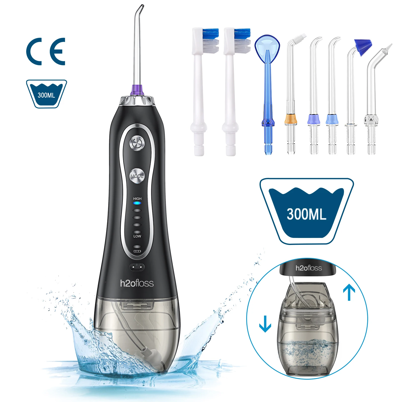 H2ofloss OEM cordless water flosser for teeth cleaning portable water dental jet with 5 modes rechargeable oral irrigator