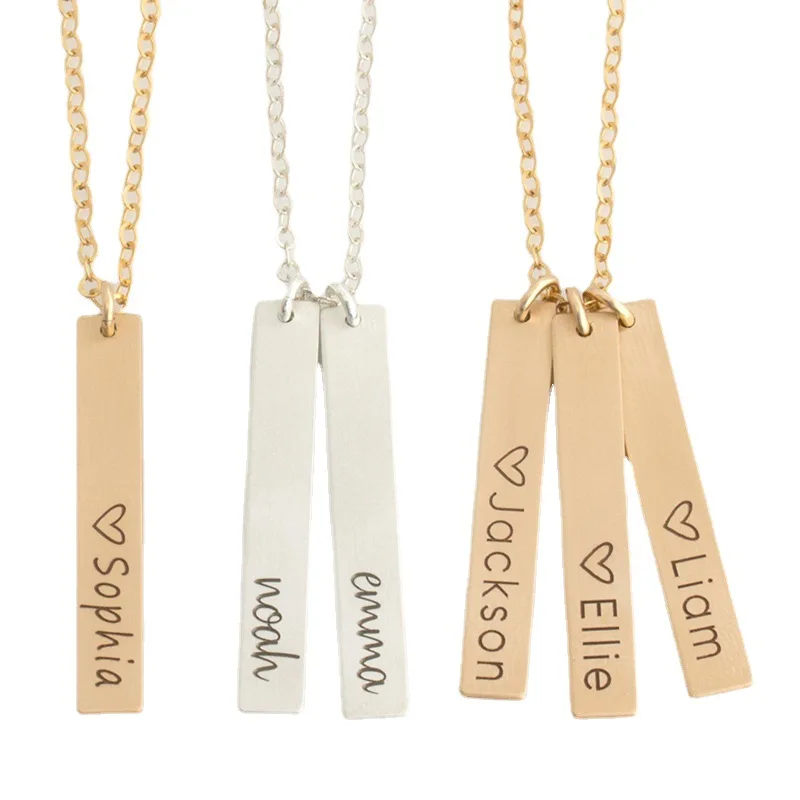 18k Gold Plated Jewelry Initial Stainless Steel Pendant Vertical Rectangular Blank Custom Engraved Name Necklace
