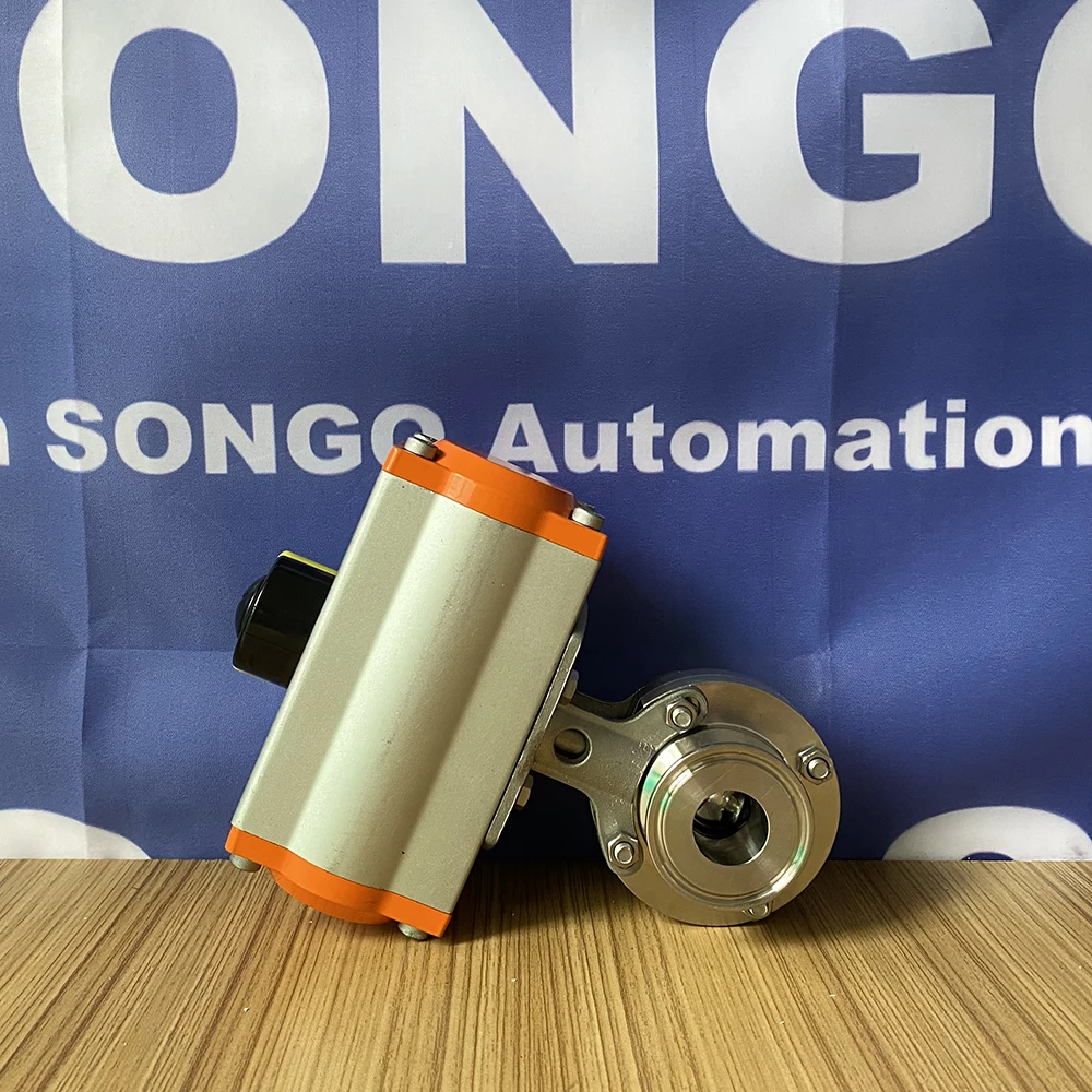 SONGO DN25 1 inch Tri Clamp Food Grade 304 Stainless Steel Pneumatic Actuated Sanitary Butterfly Valve