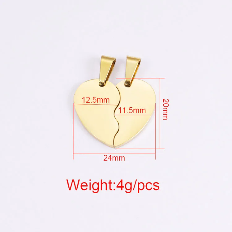 SP1031 Non Tarnish Jewelry Supplies Gold Plated Stainless Steel Best Friend Split Broken Love Heart Charm Pendants for Couple