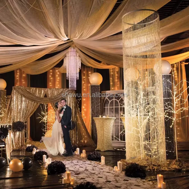 Customize Chiffon fabric  curtain event ceiling decorative backdrop drapes for Event wedding decoration