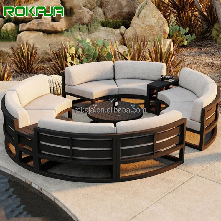 Luxury Aluminum Outdoor Furniture Combination Sofa Round Patio Metal Frame Sofa Set Villa Garden Leisure Sofa Set