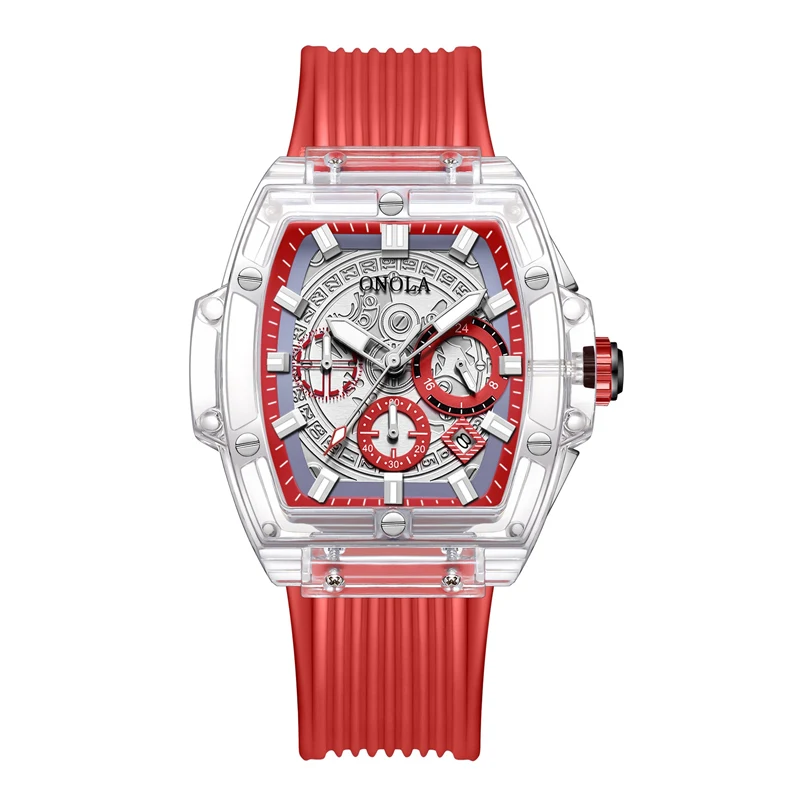 Оригинальные спортивные часы ONOLA Reloj 6811 силиконовые прозрачные Спортивные для мужчин водонепроницаемые хронограф