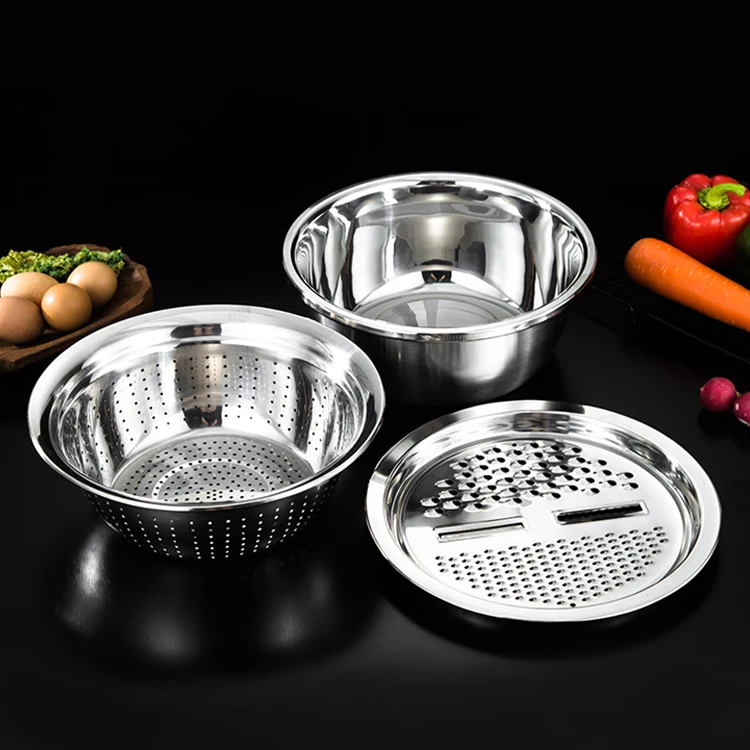 
3 in 1 Multifunction Fine Stainless Steel Drain Basket Strainer Vegetables Fruit Noodles Washing 