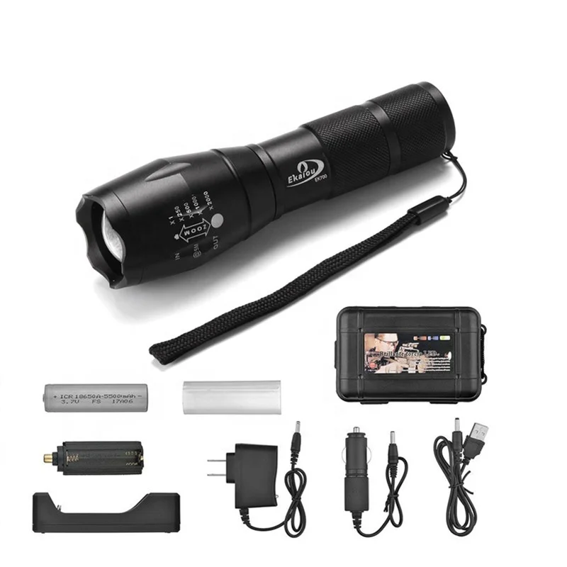 High Power Camp Waterproof Flash Light Set Powerful  Rechargeable Tactical Torches Flashlights, Led ZOOM Flashlight Manufacturer