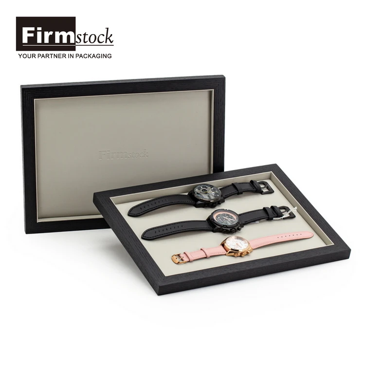 Wooden Made Luxury Watch Showcase Velvet Insert Balck Wholesale Display Demonstration Tray
