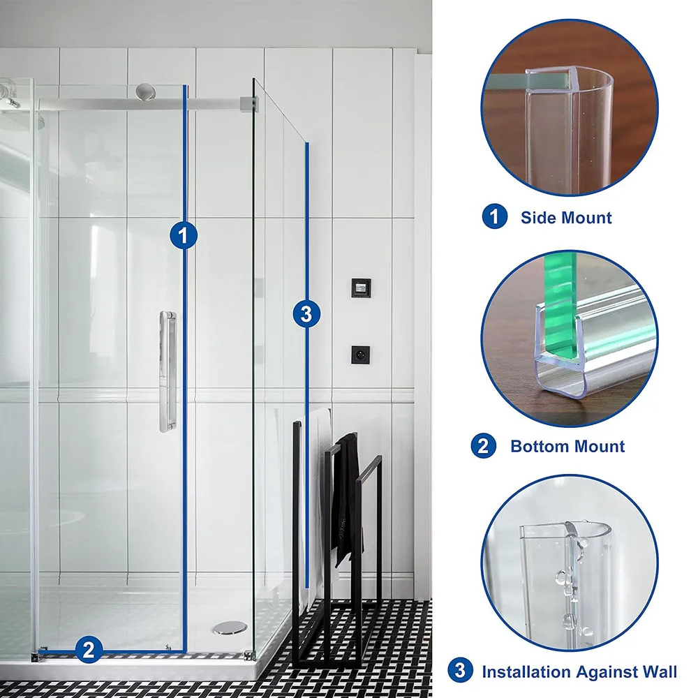 Glass Shower Screen Bottom Sealing Strip 90cm 6mm Bathroom Waterproof Plastic Clear PVC Glass Screen Shower Door Seal Strip