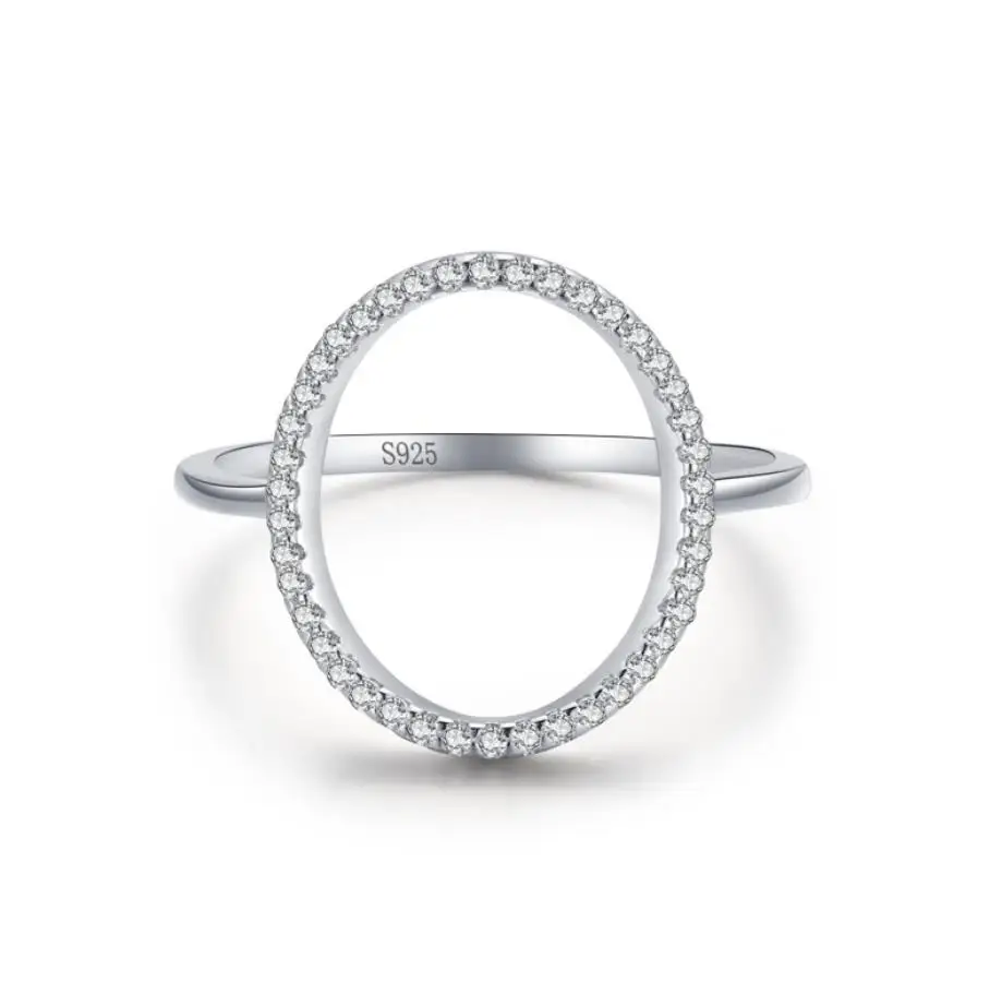 Hot sale fashion Jewelry  925 silber schmuck women hollow silver ring rhodium plated 925 sterling silver zircon ring