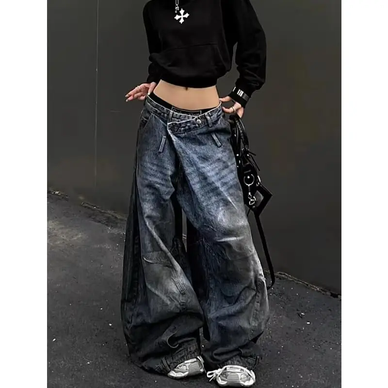 Unisex Fashion High Waist Straight Baggy Jeans Women Vintage Gothic Wide Leg Y2K Denim Pants Jeans