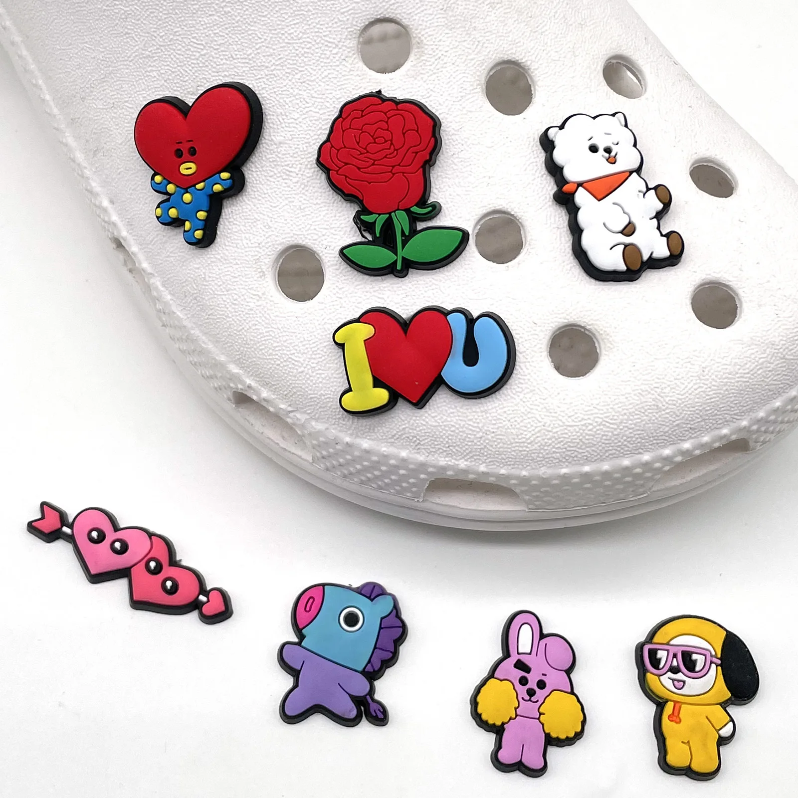 Wholesale Croc charm Cute Korean Cartoon PVC Soft Shoe Decoration Charms for Croc Clog Bubble slides