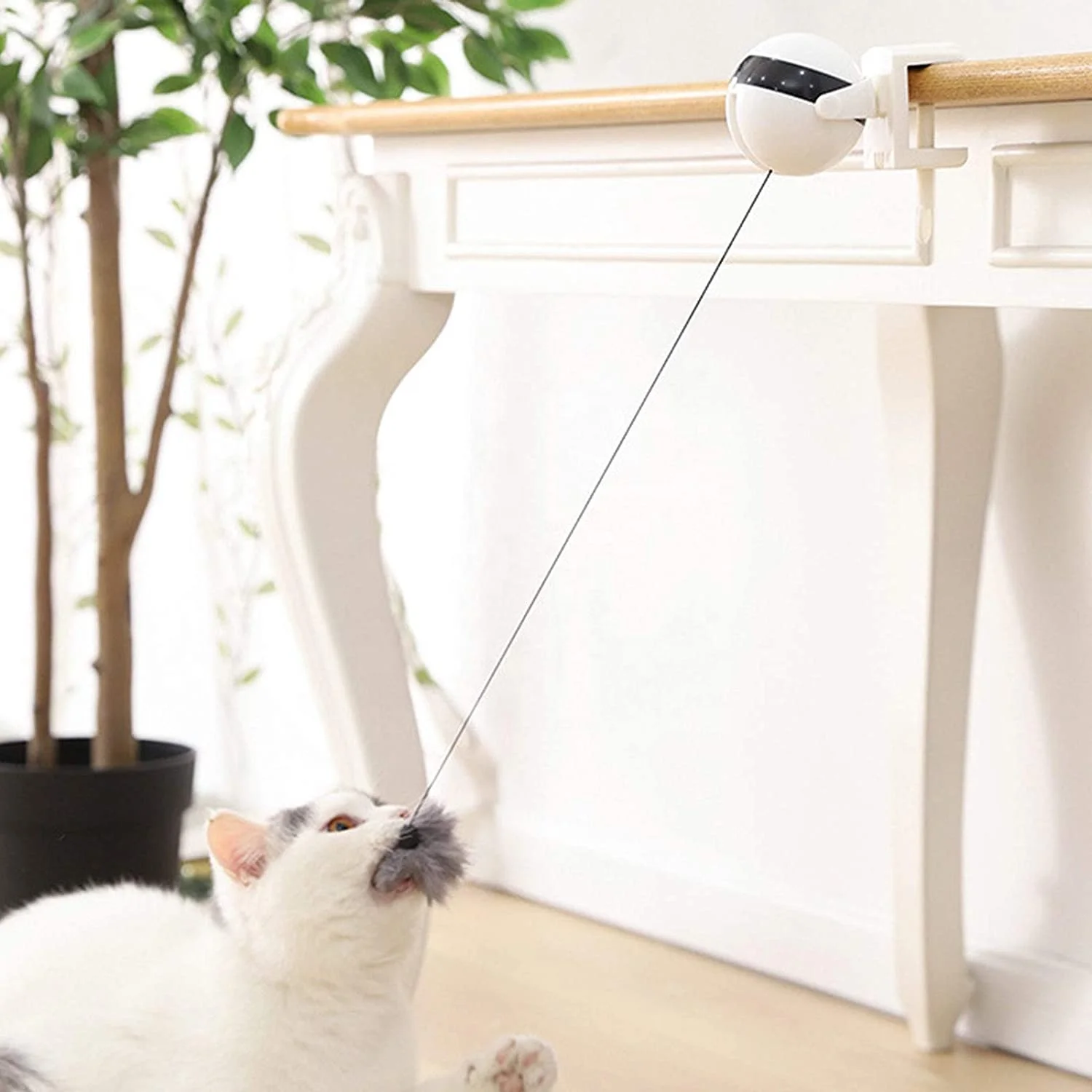 Interactive Smart Automatic Electric Bounce Plush Fishing YOYO Ball Electronic Cat Toy