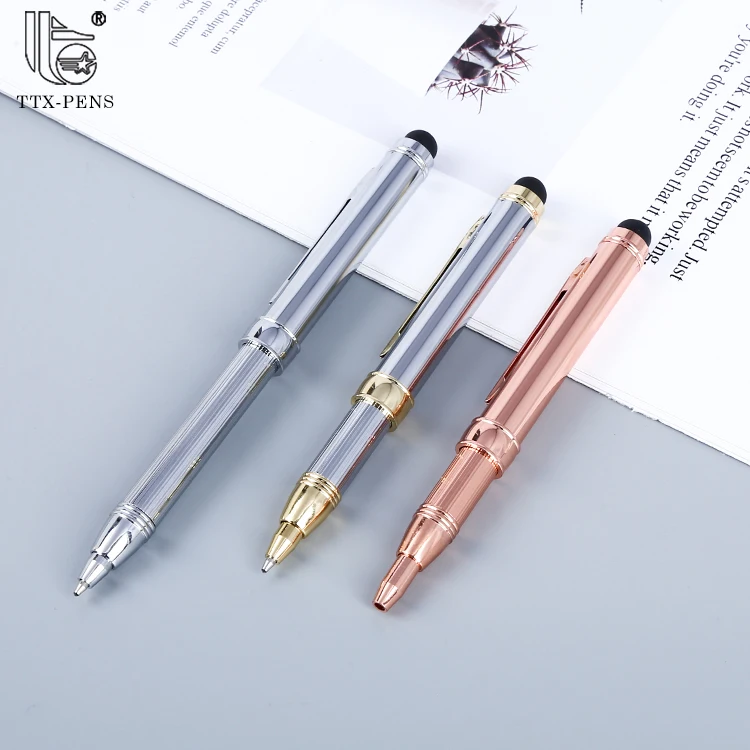 Тонкий металлический стилус 2 в 1, сенсорная ручка, многоцветные дешевые металлические шариковые ручки для отеля