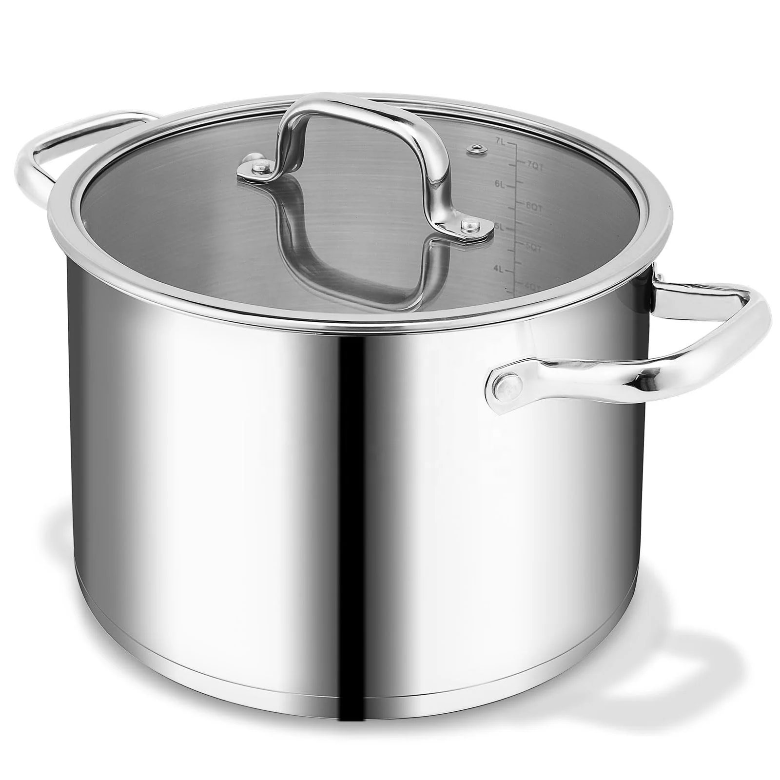 8QT Cooking Pot Heavy Weight Solid Triple-Layer Base Stainless Steel Casserole Soup Pot Stock Pots with Handle Glass Lid