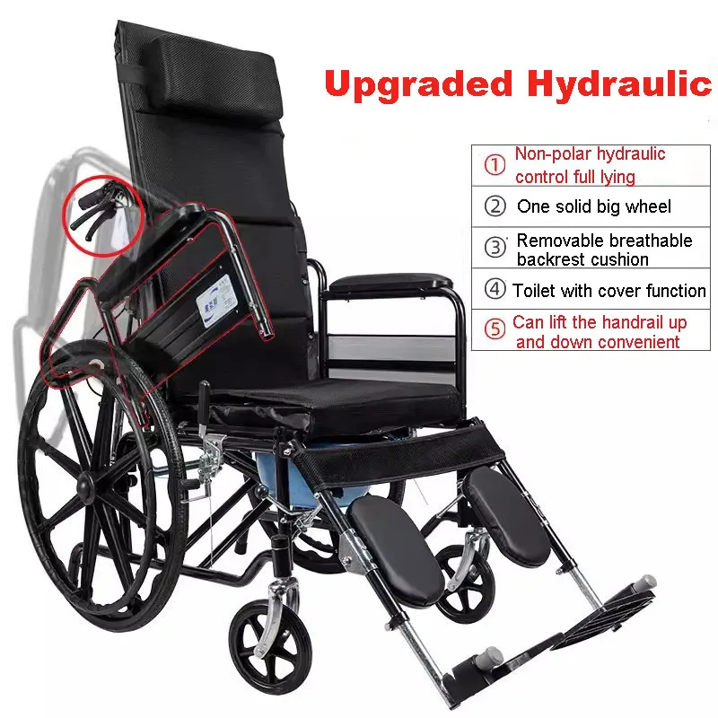 Adult Hydraulic adjustment  lying manual reclining portable wheelchair
