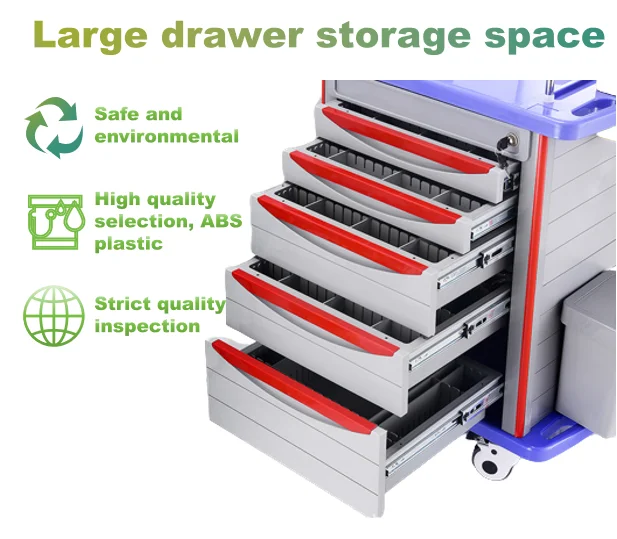 OEM Wholesale Color Medical Clinic Anaesthesia Drugs Hospital Emergency Trolley Nursing Crash Cart