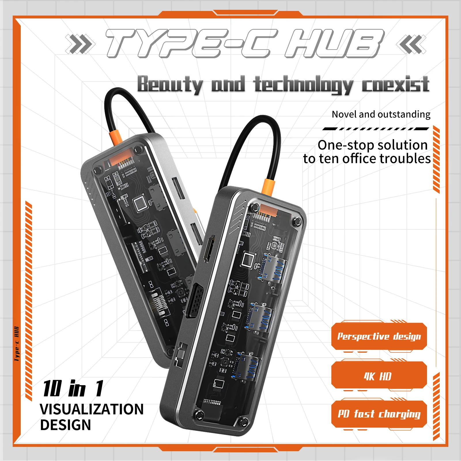 10 in 1 HUB Type Usb-c USB C PD Charging Docking Station Laptop Dual HDTV 4K 100W Usb Hubs
