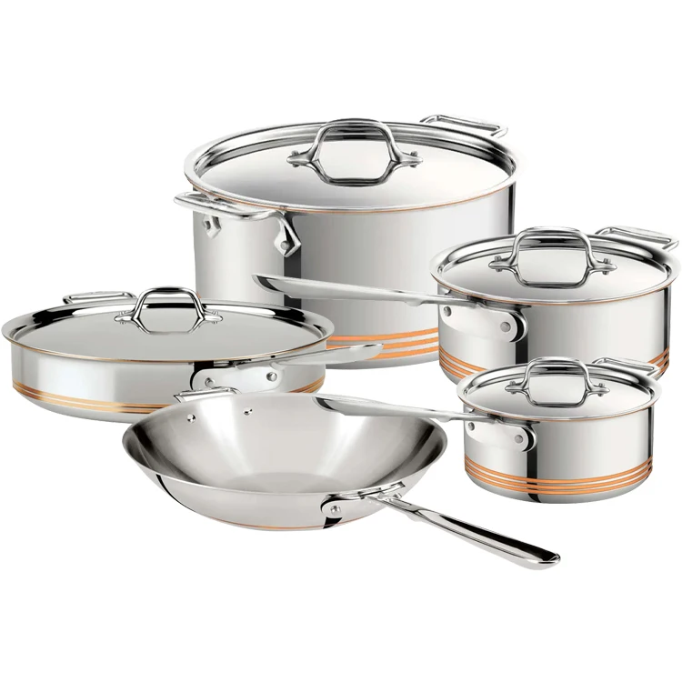 The latest design of five layer copper core stainless steel cookware copper kitchenware copper cookware set