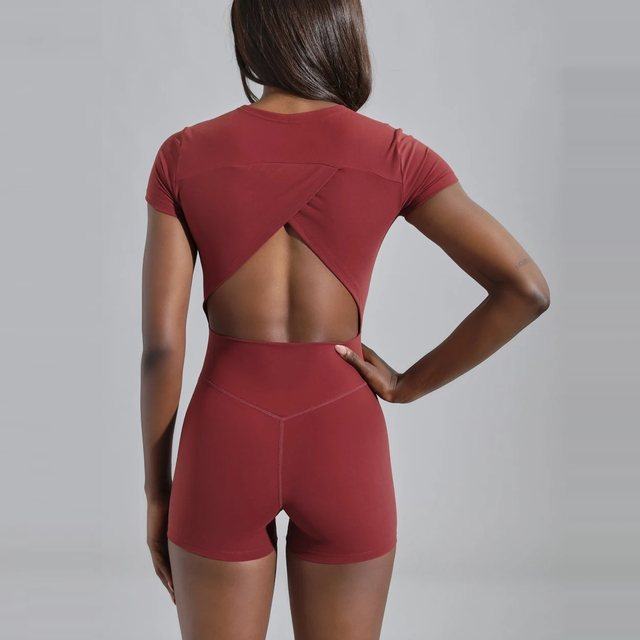 2022 New Arrivals Hip Hollow-out Beauty Back Women Rompers Short Solid Zipper Jumpsuit Short Sleeve Bodysuit