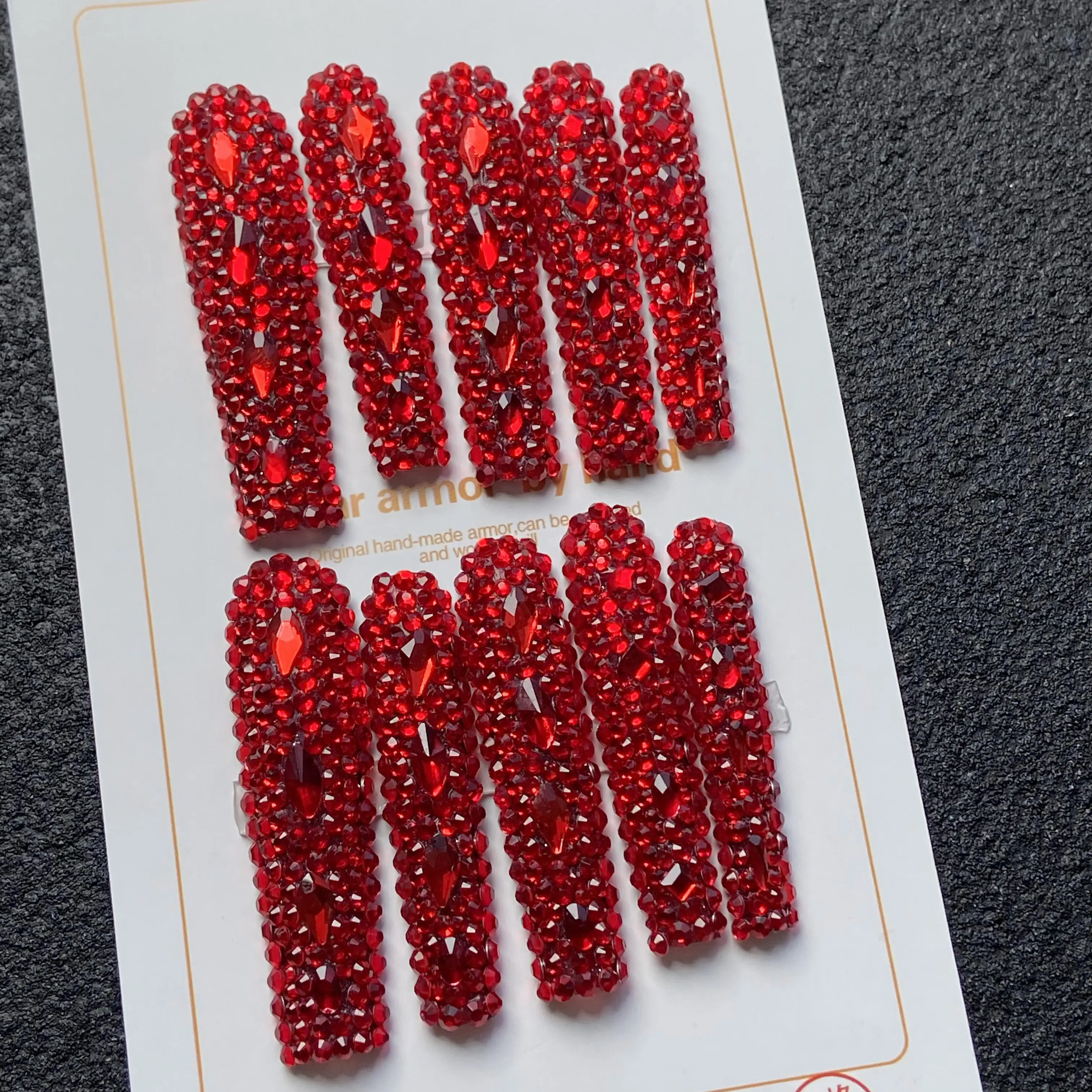 2024 New Explosion Design High Quality ABS Leopard Rhine Diamond Super Long Coffin Bright Fake Nails for Finger patch