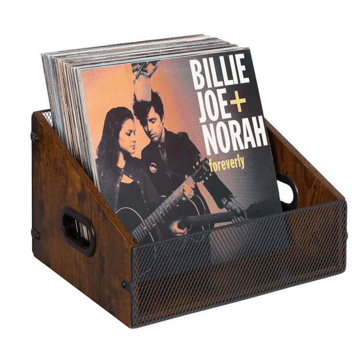 Rustic Brown Wood Storage Desktop Organizer Box Wooden Vinyl Record Storage Holder