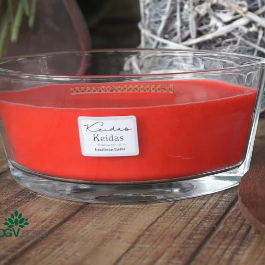 Wooden wick Aromatherapy Candles Candle Jar /unique Oval Boat Glass with Wood Lid Unique Luxury Scented Soy Wax Yankee Style