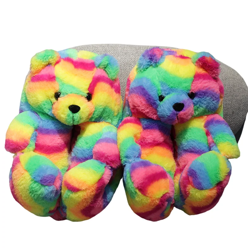 2021 New Winter Teddy Bears Slippers Fuzzy Fluffy House Fur Slippers Plush Teddy Bear Slippers For Women Girls