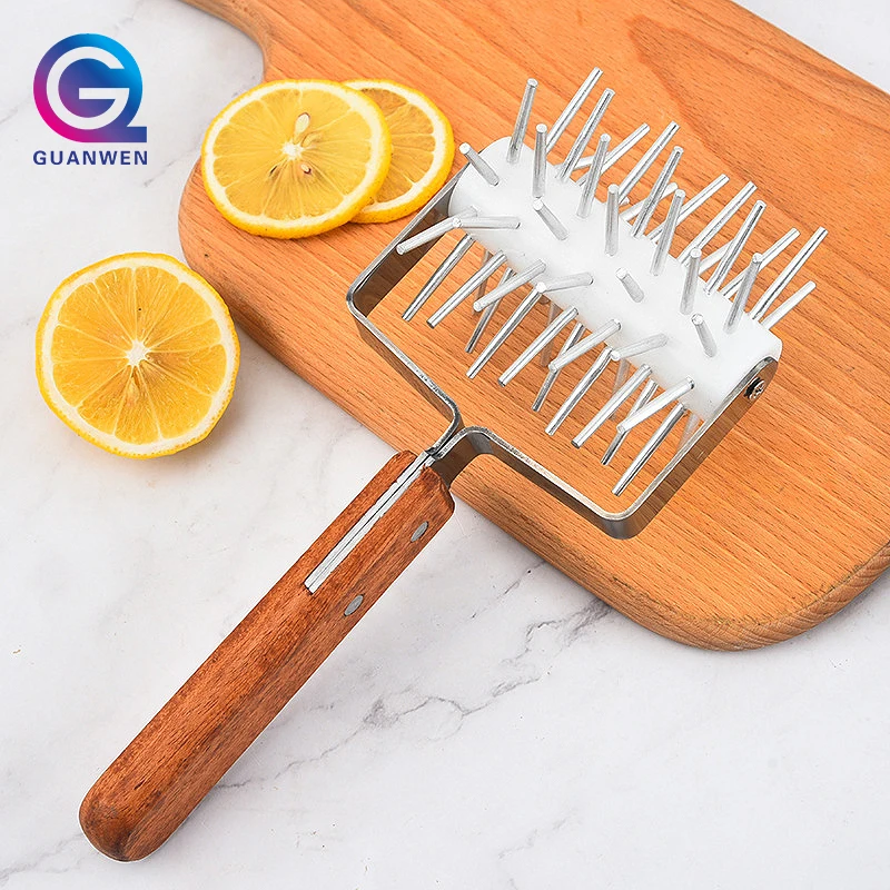 Pizza Dough Docker Roller Pins Pastry Dough Tool Stainless Steel Handle Roller Pin Puncher for Cake Pie Baking Cooking Tool