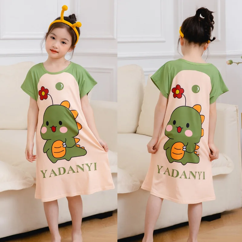 Wholesale Girls nightgown Cartoon print Children sleepwear girls pajamas set kids pajamas kids nightdress running Beach dress