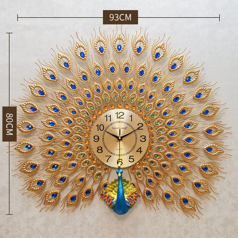 fashion design home decorative metal set peacock wall clock for wholesale